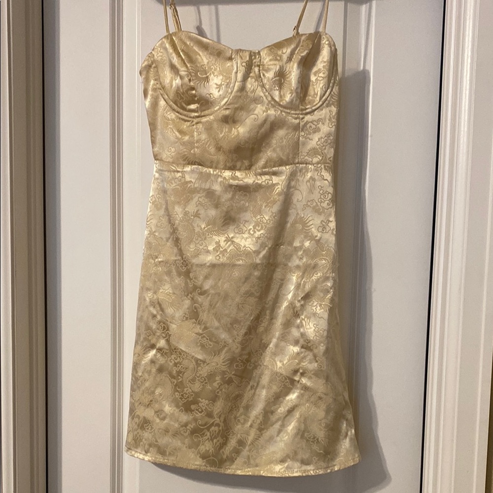 Princess Polly Gold Sheath Mini Dress Sweetheart Neckline